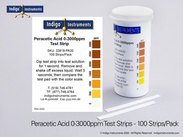 Indigo Instruments 3000ppm Peracetic Acid High Level Test Strips 4236