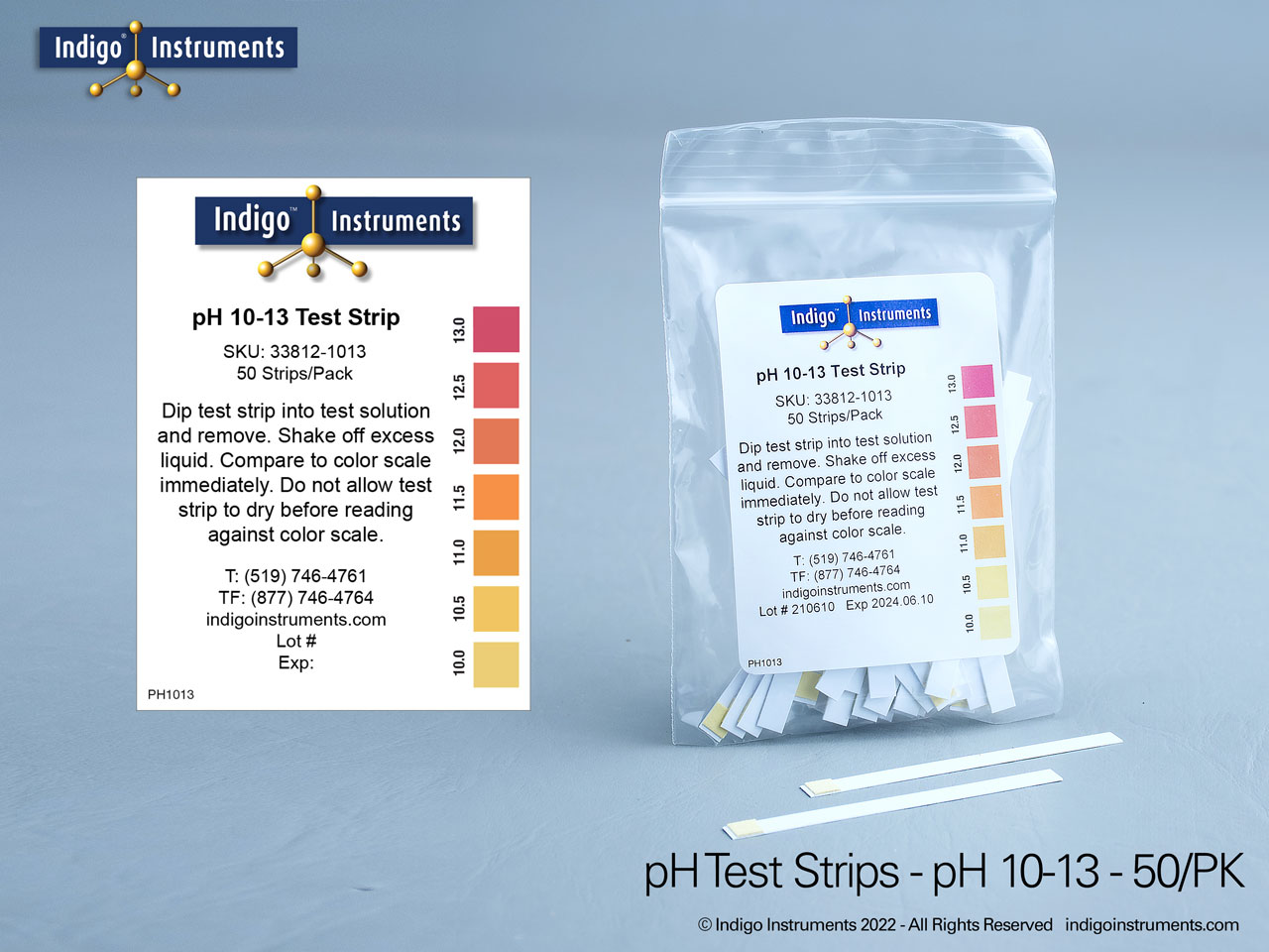 Base pH 10-13 Test Strips, 50/Pack