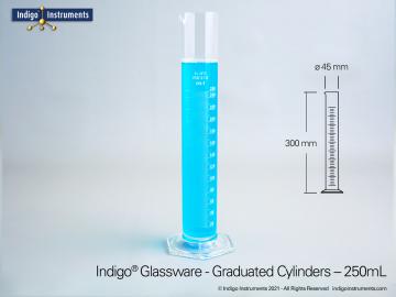 Graduated cylinder, 250ml, borosilicate, single scale, Hex