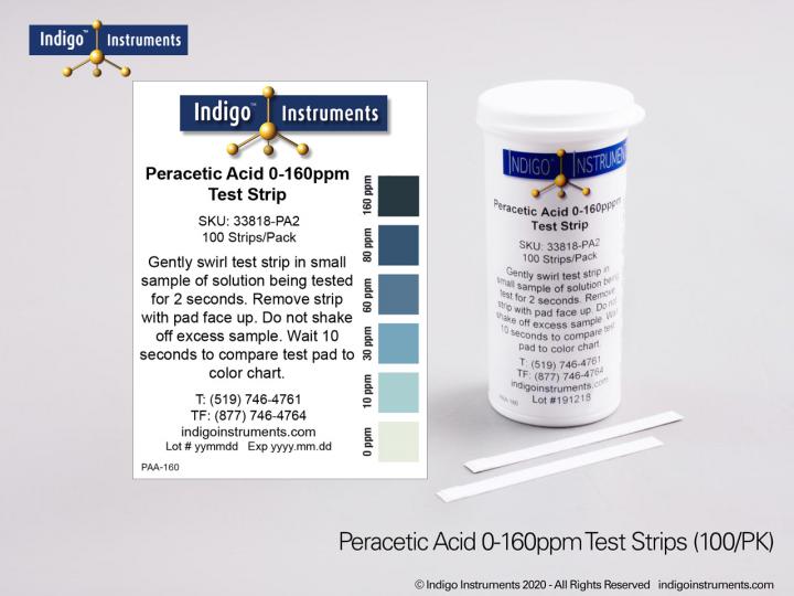 Peracetic Acid Test Strips 0 160ppm 100vial Indigo 7884